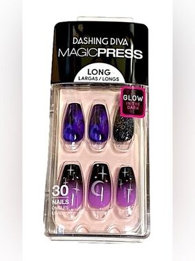 🆕 MagicPress Long Purple Glow-In-The-Dark Press-On Nails
